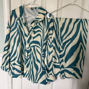Teal and Cream Zebra Print 2 piece set